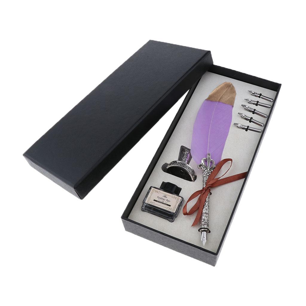 Calligraphy Ink Bottle - Set Pena Antik dengan Bulu untuk