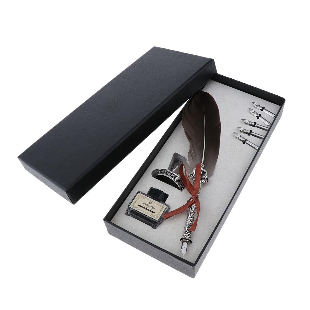 Set Pena Antik dengan Bulu unt - Calligraphy Ink Bottle ulasan dan harga
